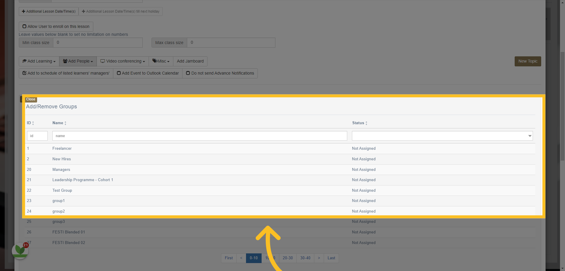 Simply search for the group or groups you want to assign to the event and click on them. This will then assign the event to everyone who is attached to the group or groups.
