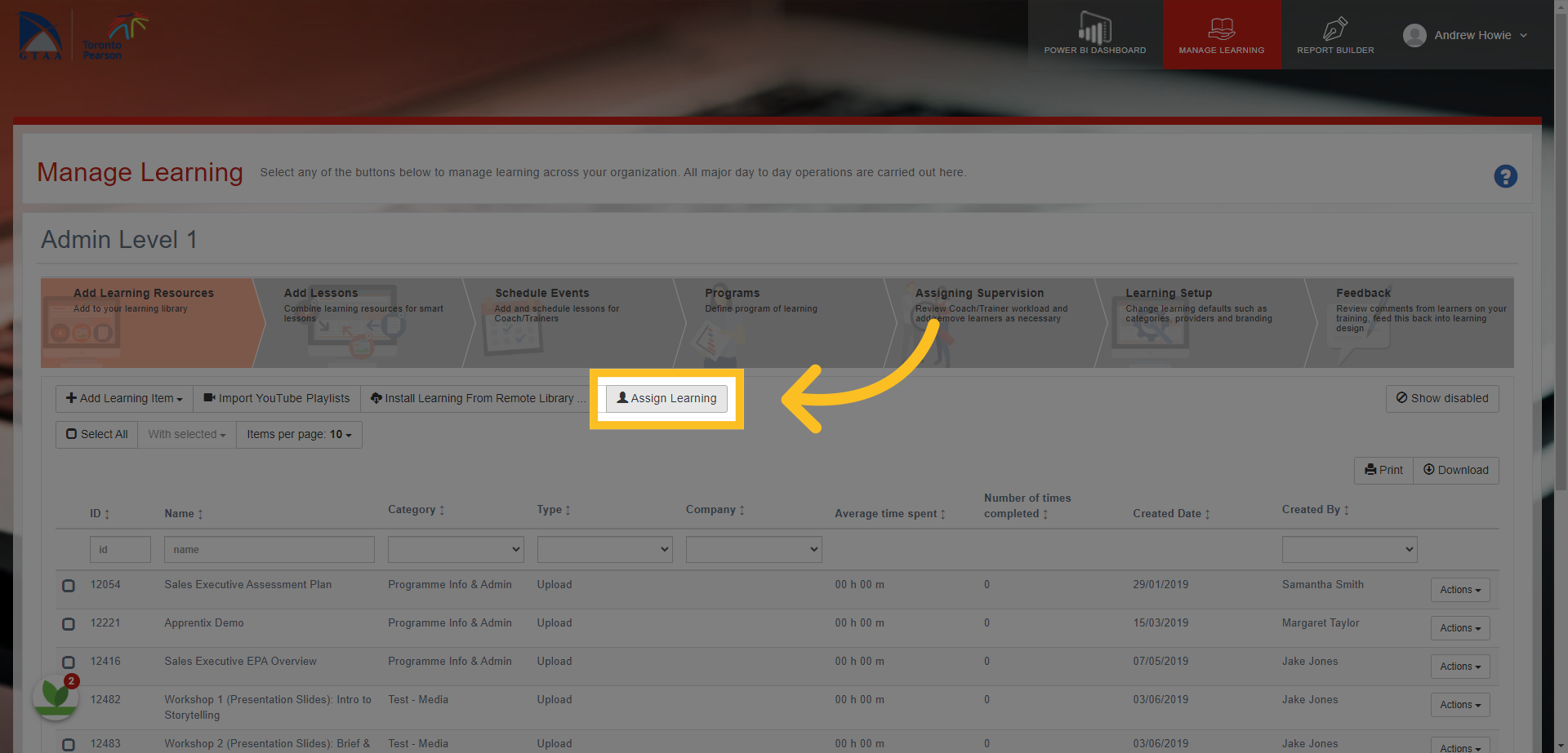 Click on the 'Assign Learning' button.