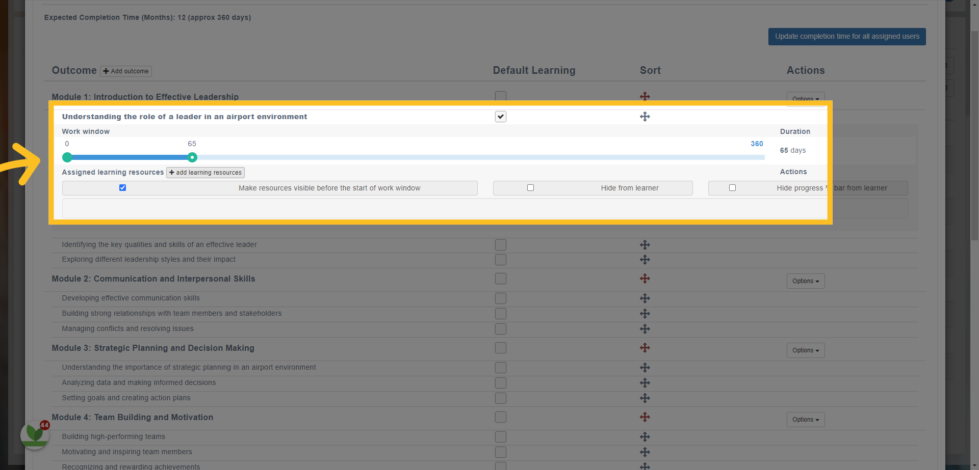 This is where you can set when you'd like the criteria to start and end (expected start and completion dates for this part of the program).