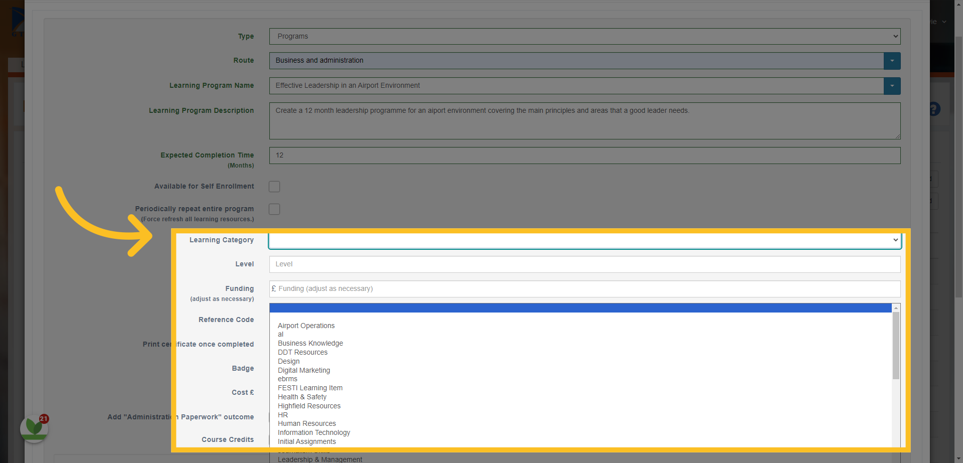 Choose a category to map the program from the drop down selection.