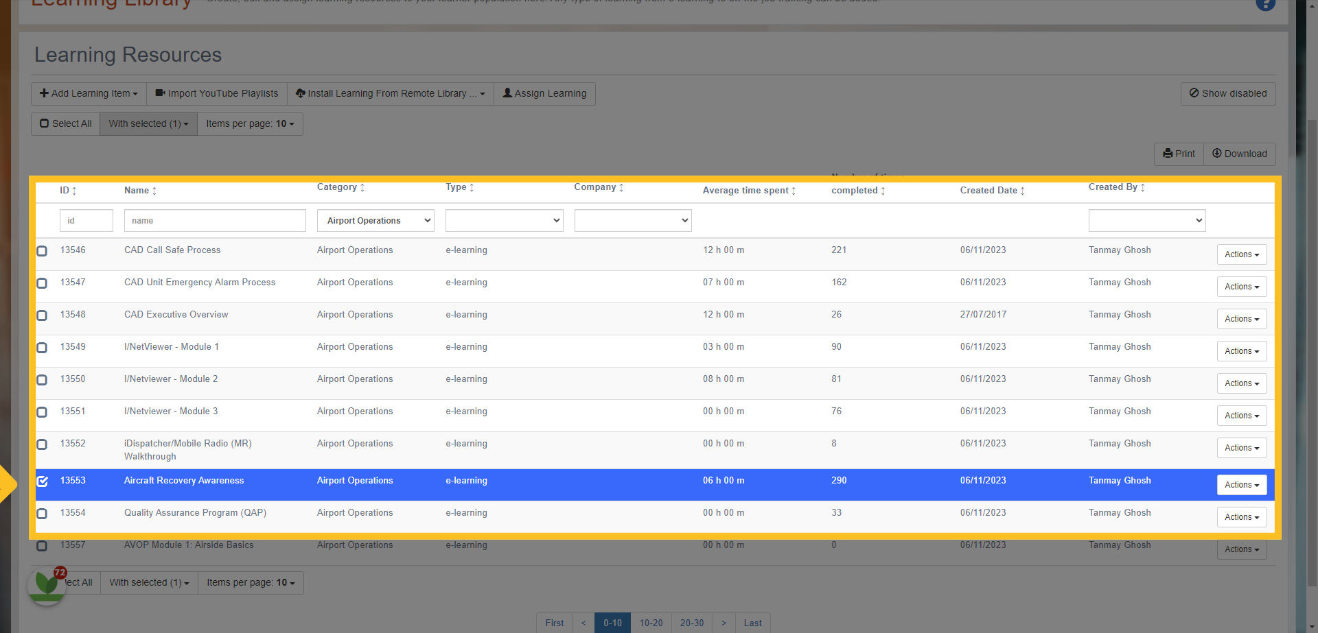 Select the item or items you want to use by checking on the box next to the resource.