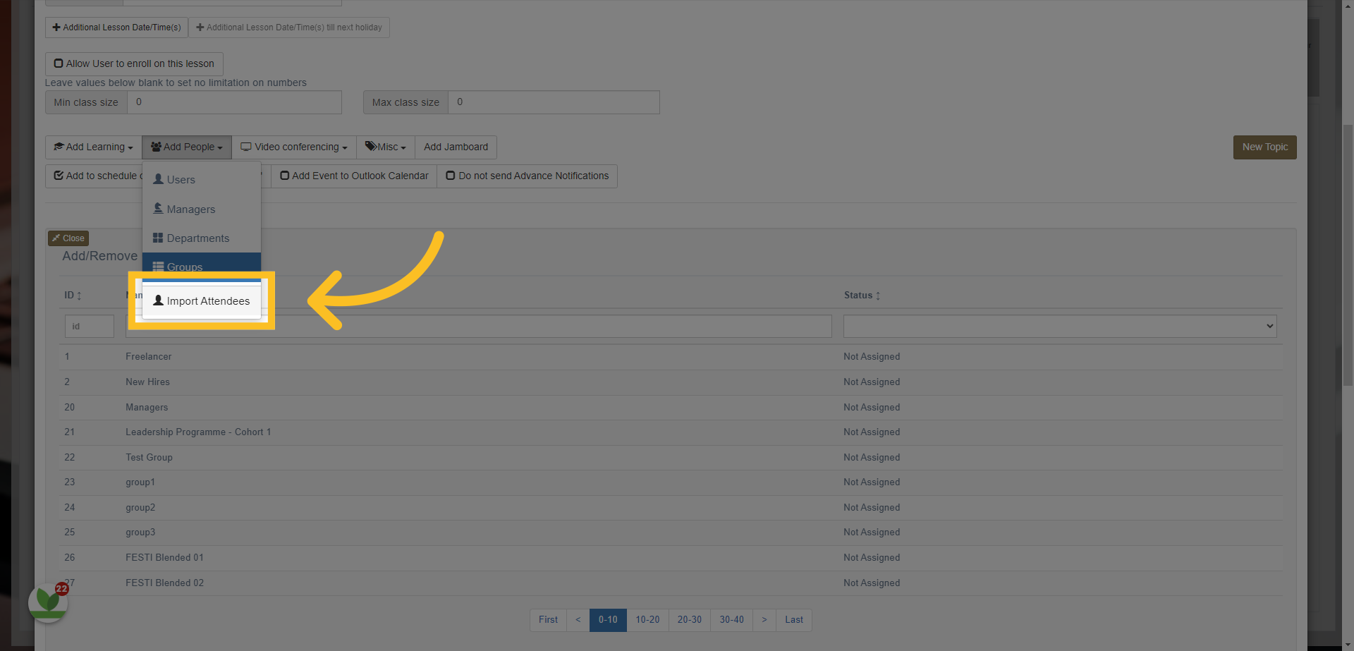 There is also an option to 'Import Attendees'. Click on the button here.