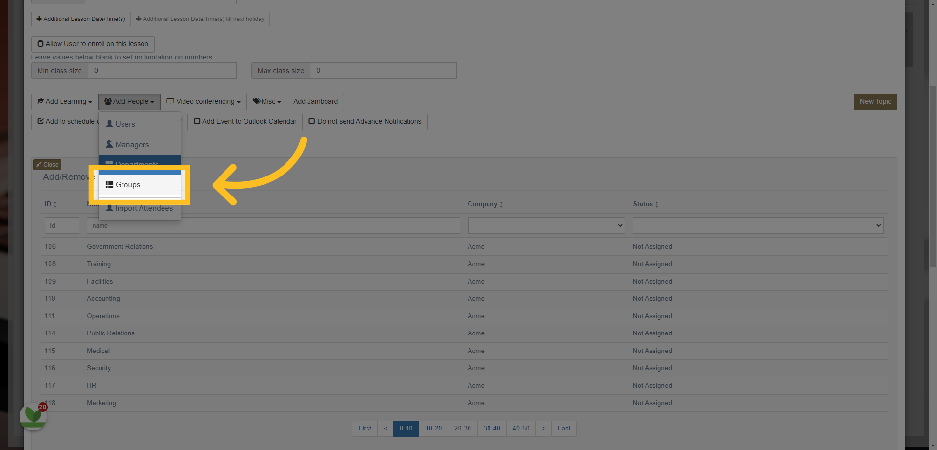 You can also assign groups to the event. Click on the 'Groups' button here.
