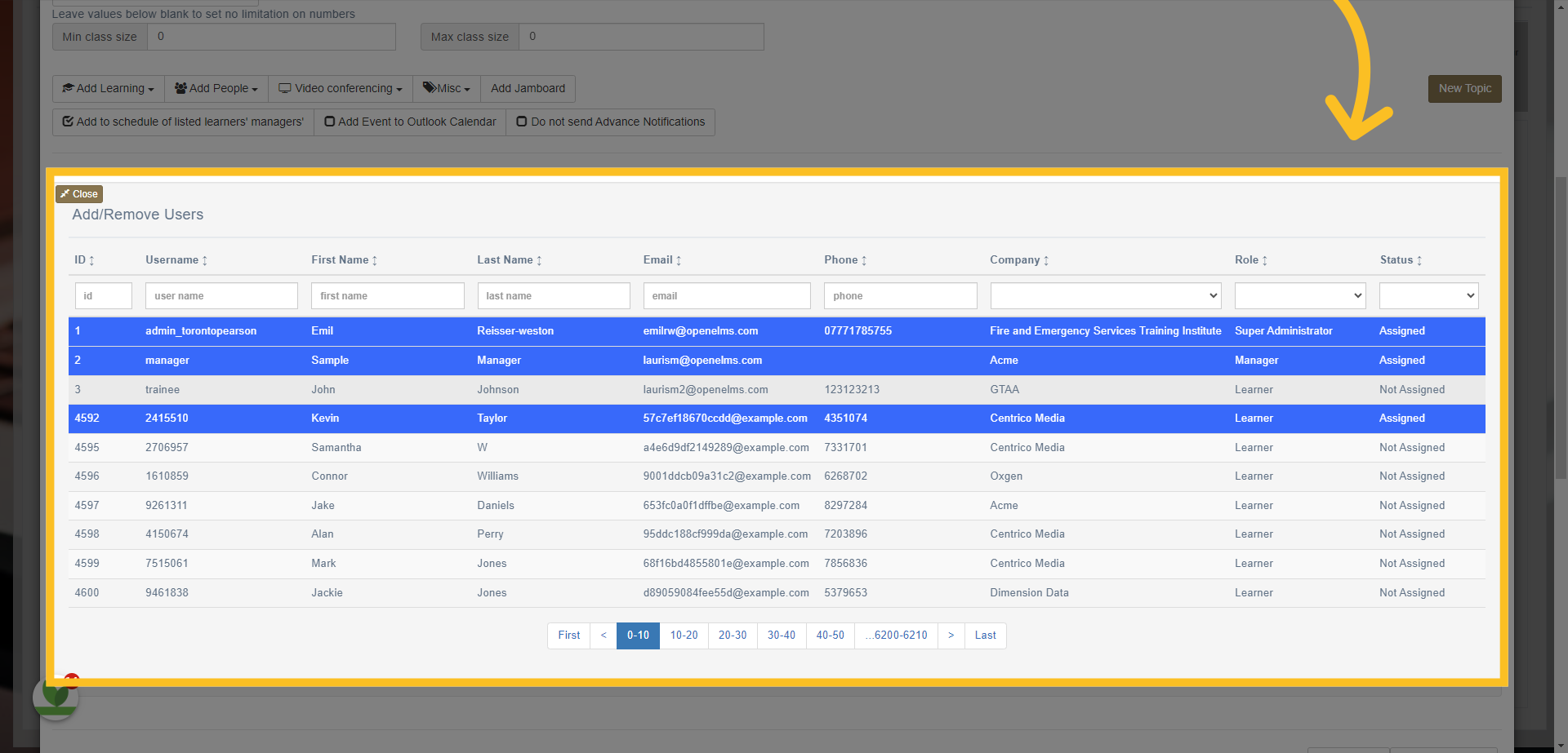 Simply click on the learners you want to assign the event to.