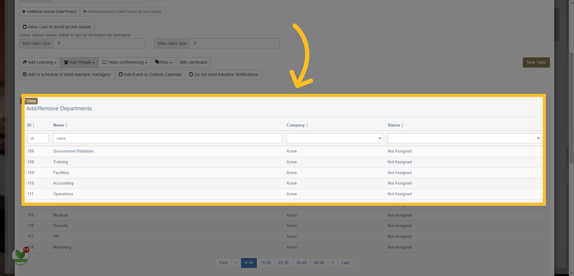 Simply click on the departments you want to assign the event to. You can select more than 1.
