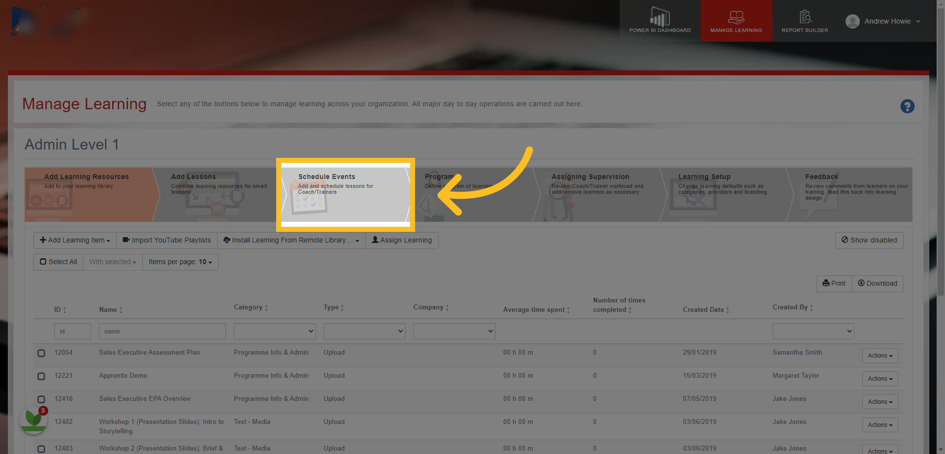 Next, click on the Schedule events tab here.