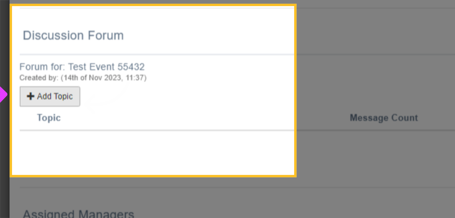 Select the 'Add Topic' option to create questions or discussion topics learners can respond to.