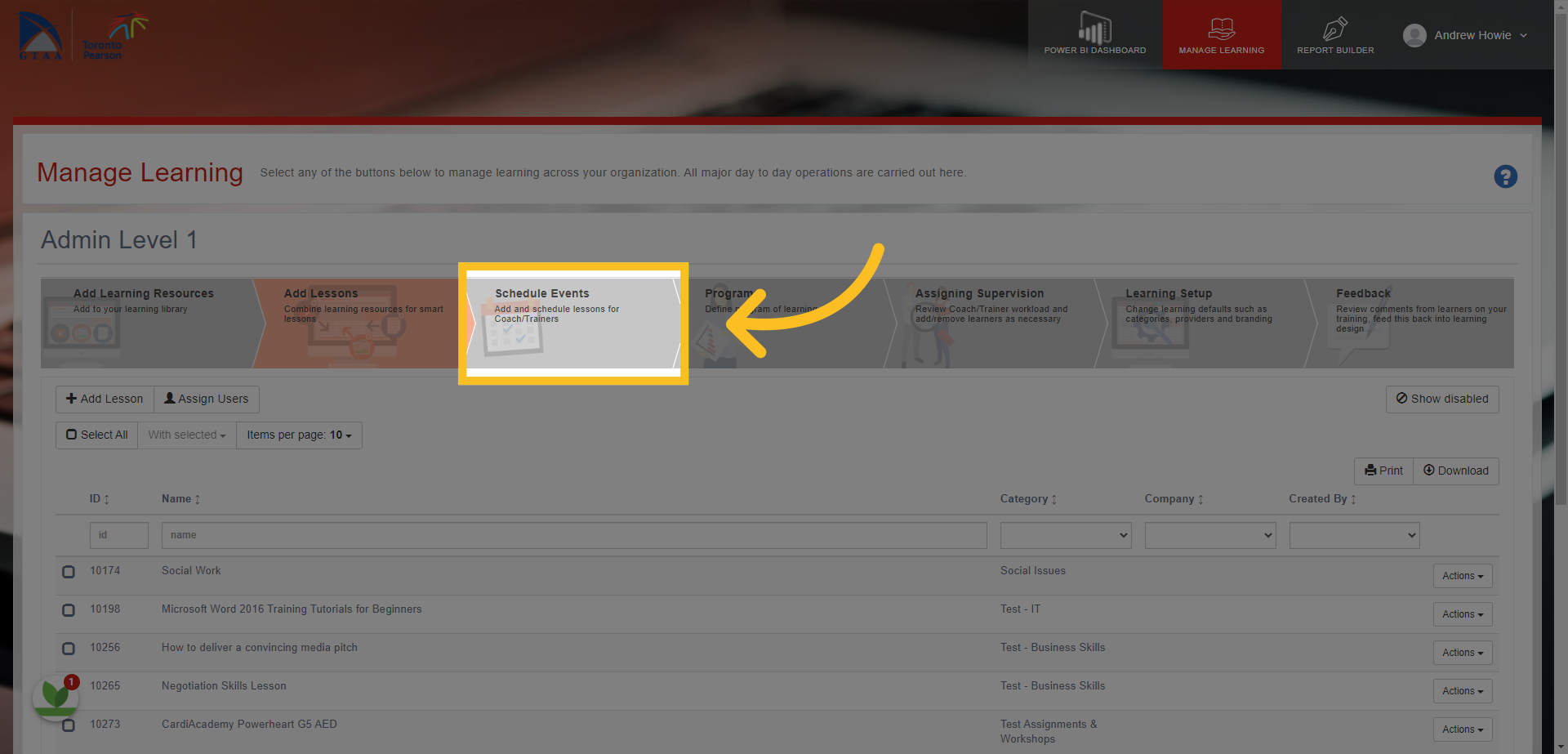 Then click the 'Schedule Events' tab here.