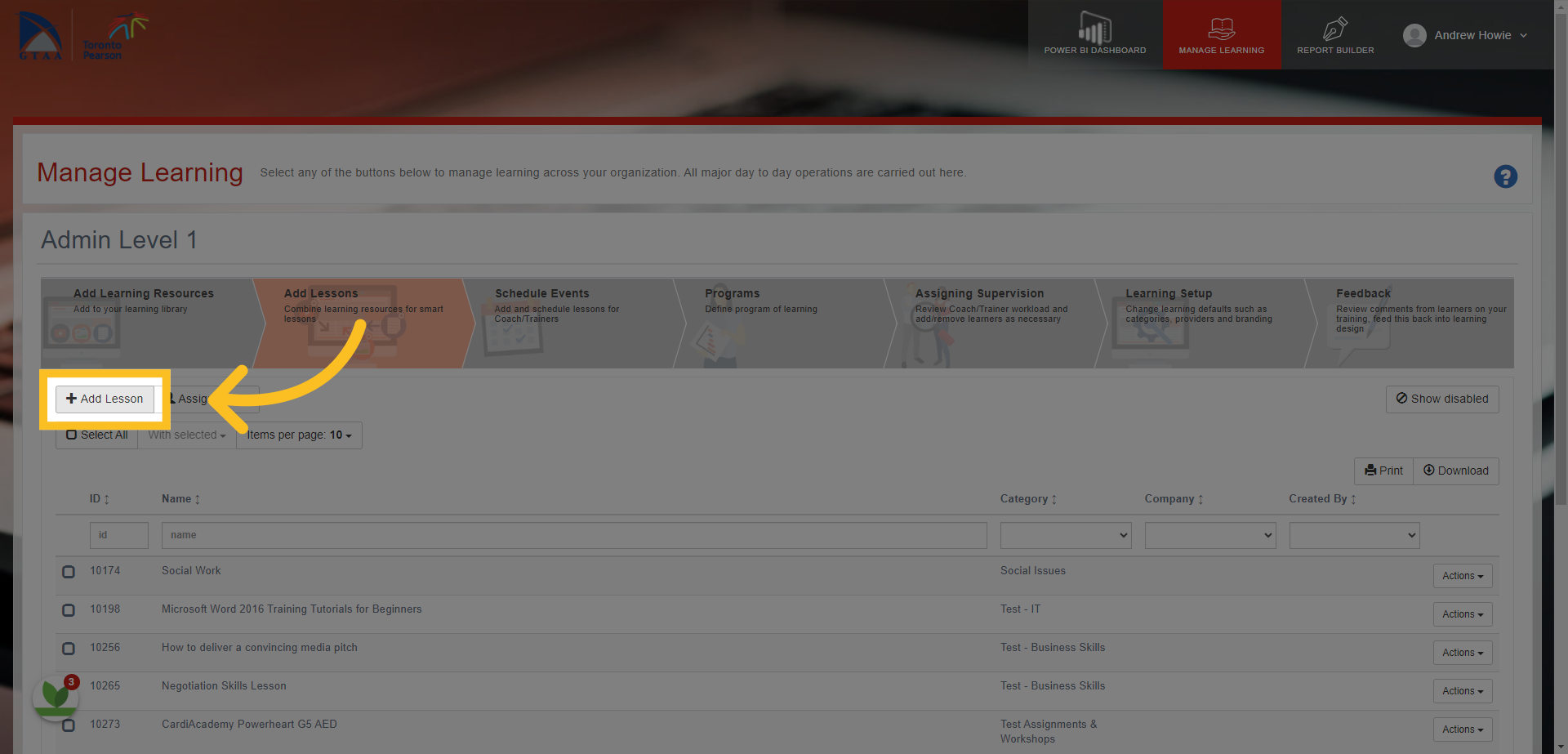 Then click the 'Add Lesson' button here.