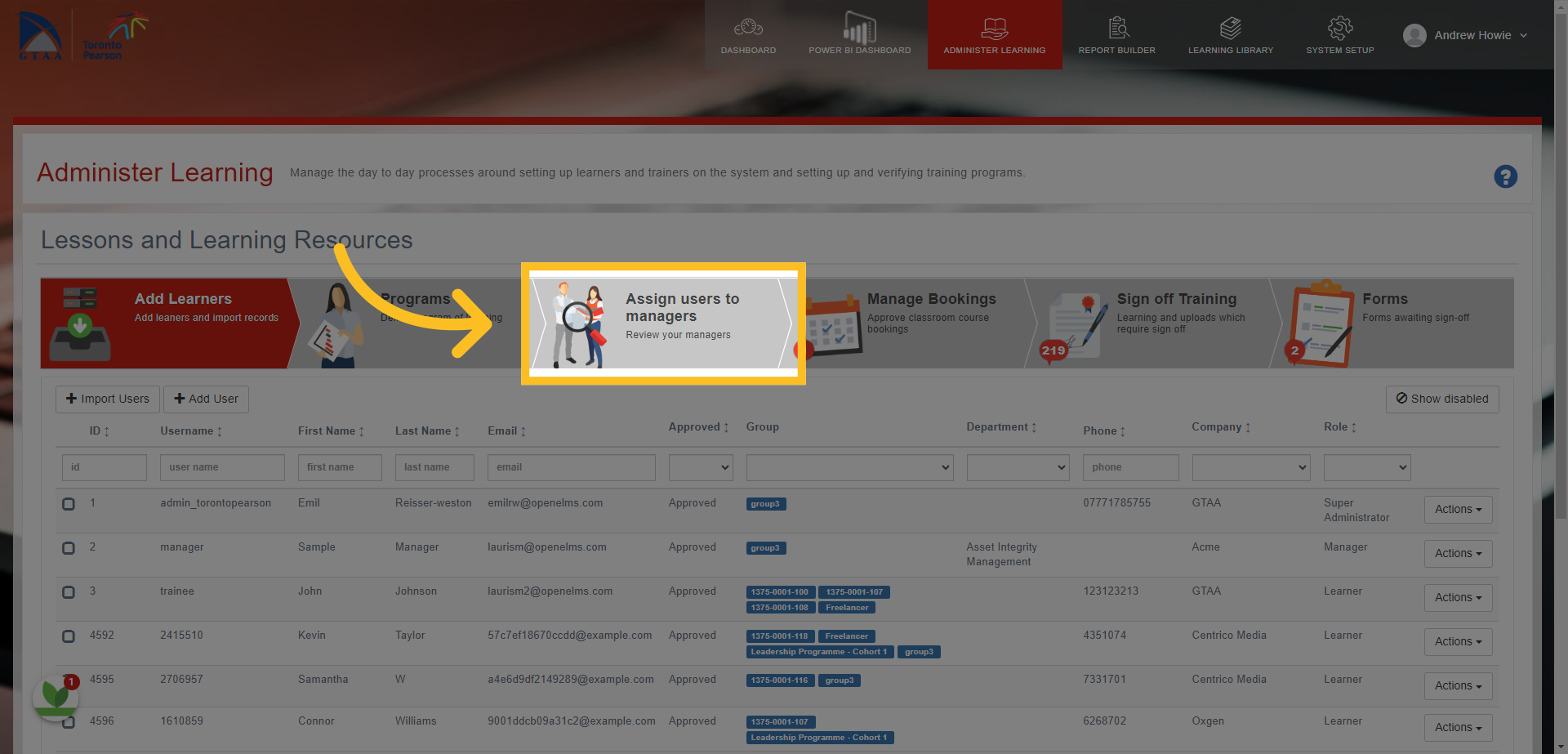 Click on the 'Assign users to managers' Tab.