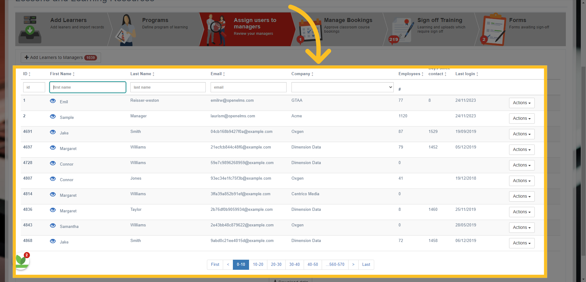 This opens up a page where all your current 'managers' (or users with manager permissions) are displayed.