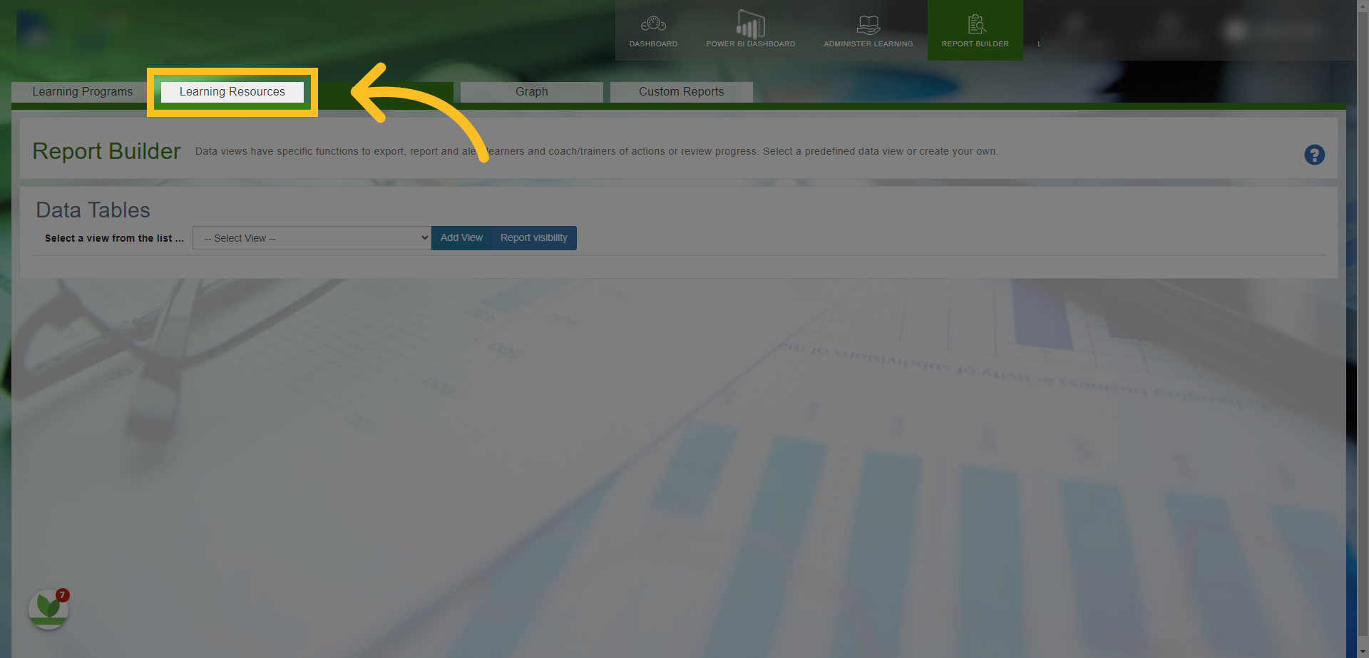 As an example, let's look at using one of the reports in the Learning Resources tab.