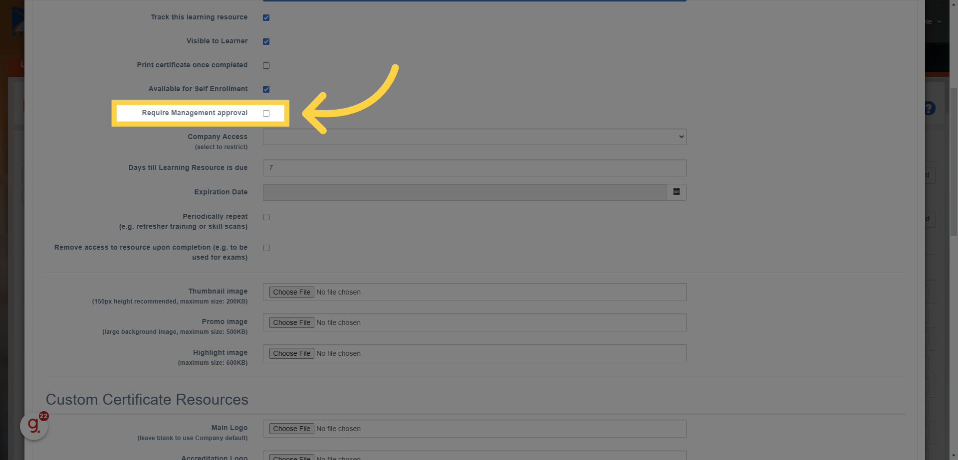 'Requires Management Approval' will set up a process for a manager to approve access to the resource before the user can access it directly.