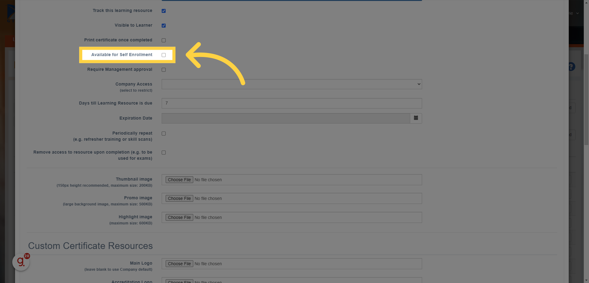 'Available for Self Enrollment' - is used if you want every user on the system to be able to access the resource.