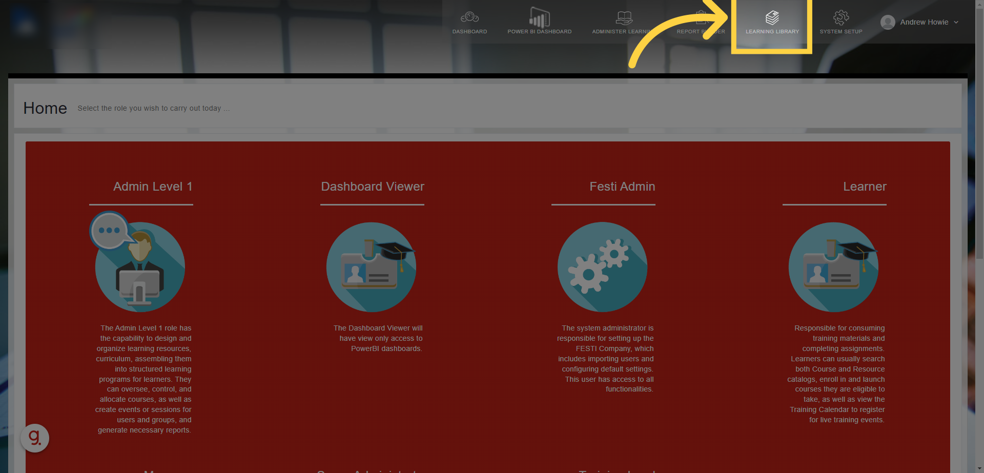 First, Click on the 'Learning Library' Tab at the top of the screen.