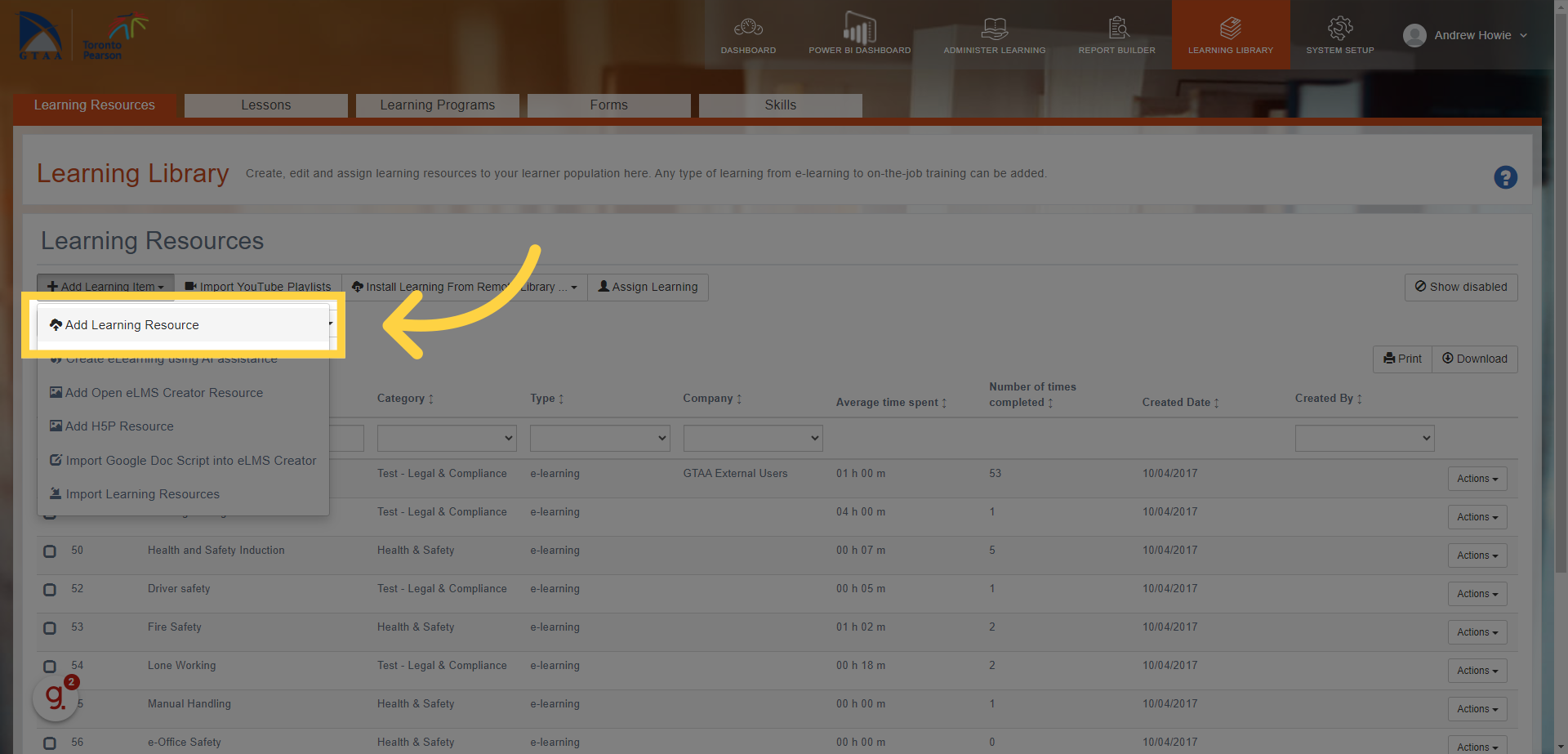 Click 'Add Learning Resource'.