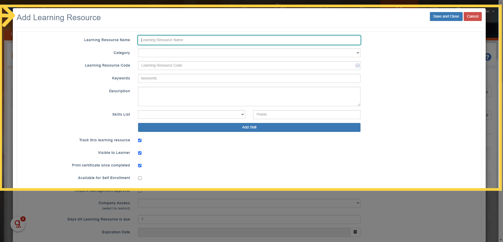 Add Learning Resource Template