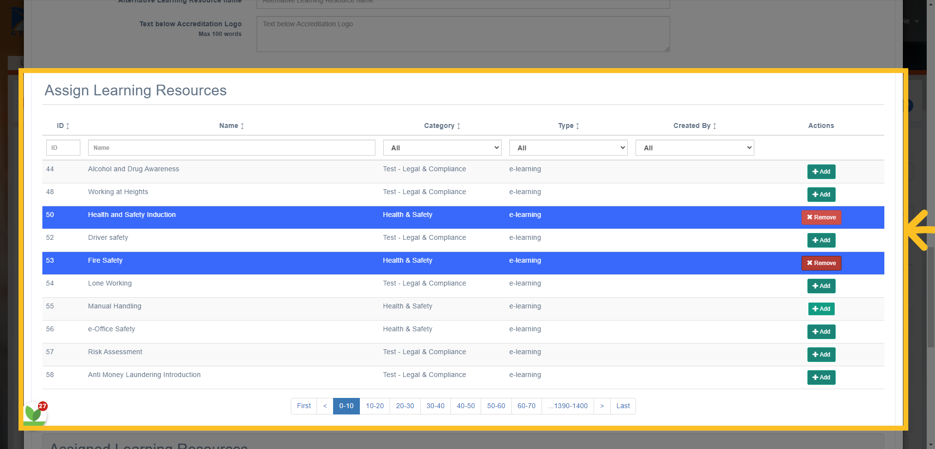 If highlighted, then this resource has been added.
