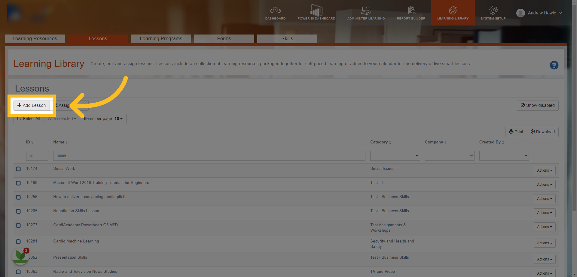 Next, click the Add Lesson button